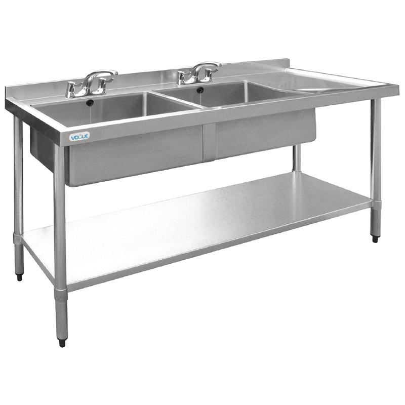 Vogue Stainless Steel Double Bowl Sink Drainer 600 Mm Deep